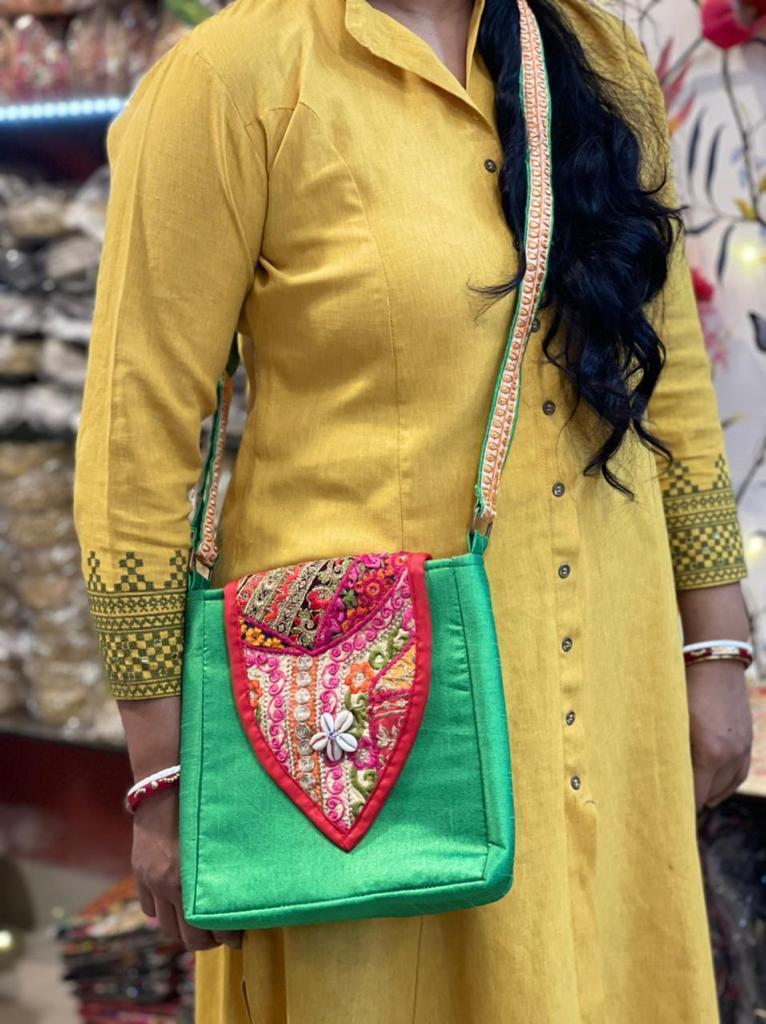 Banjara patch silk sling bags