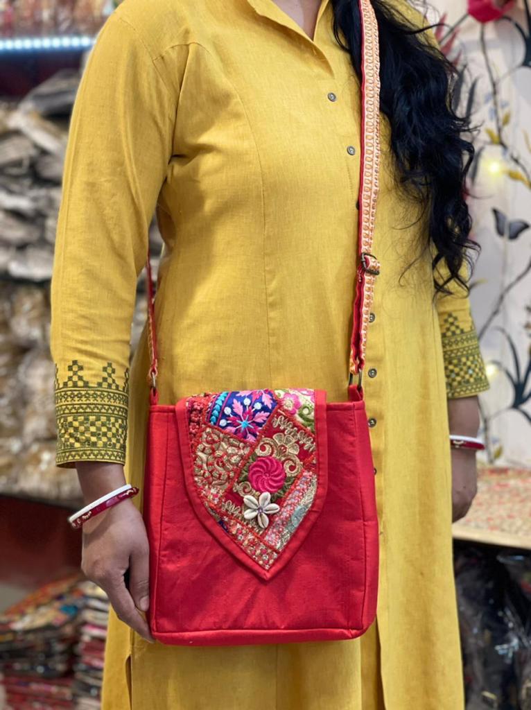 Banjara patch silk sling bags