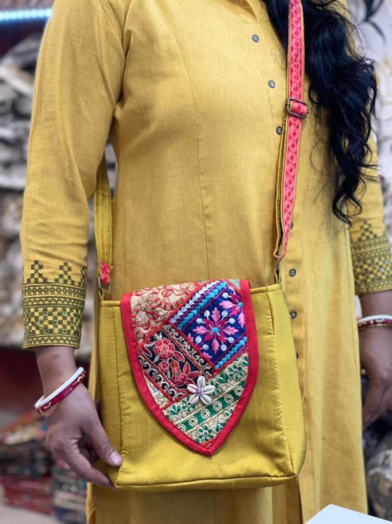 Banjara patch silk sling bags