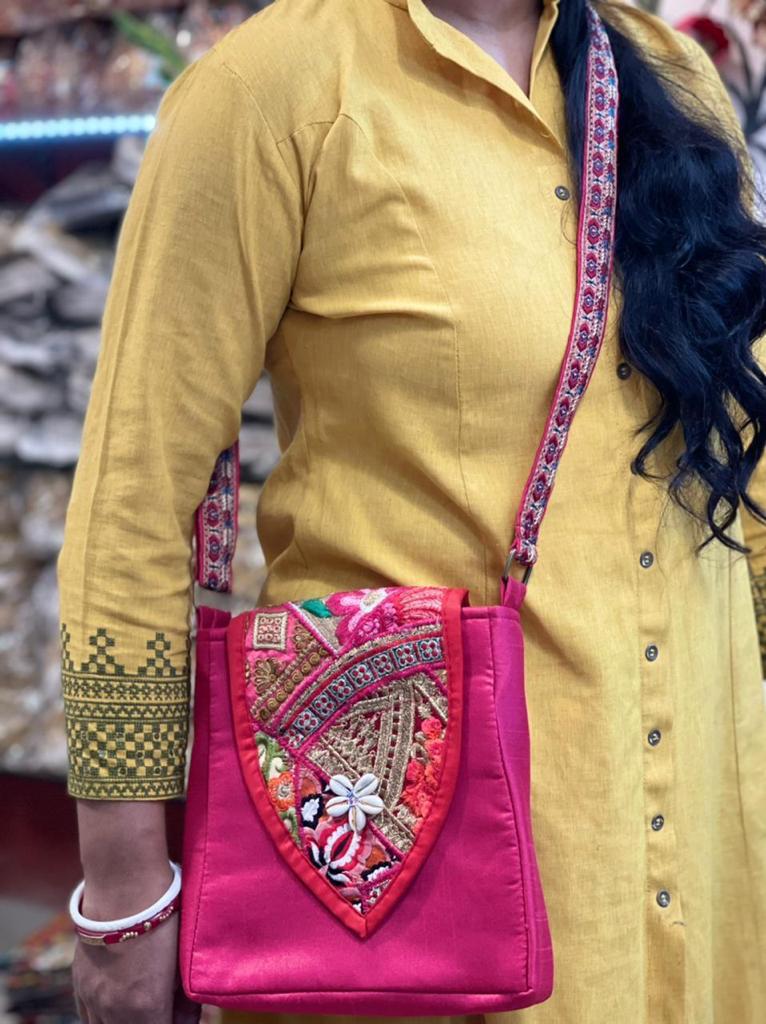 Banjara patch silk sling bags