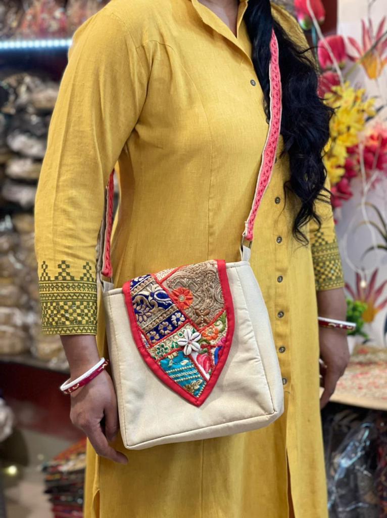 Banjara patch silk sling bags