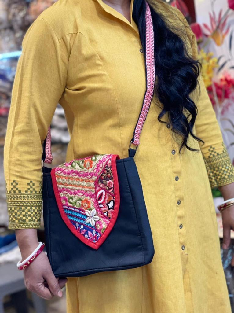 Banjara patch silk sling bags